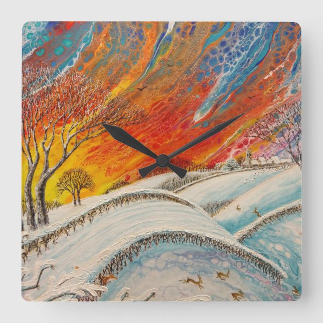 Engelska vinterdagen - jul fyrkantig klocka (Framsida)