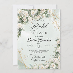 Engelska vit ros eucalyptus greenery och guld inbjudningar