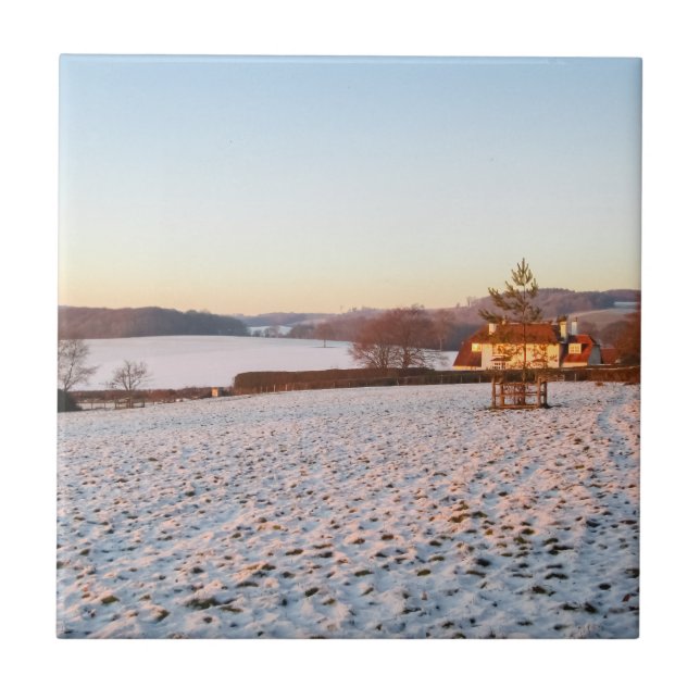 Engelska Winter Sunset - Personlig Ceramic Kakelplatta (Framsidan)
