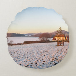Engelska Winter Sunset - Personlig Rund Kudde