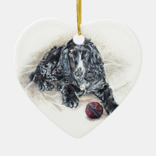 EngelskacockerspanielSpaniel med syrsabollmålning Julgransprydnad Keramik