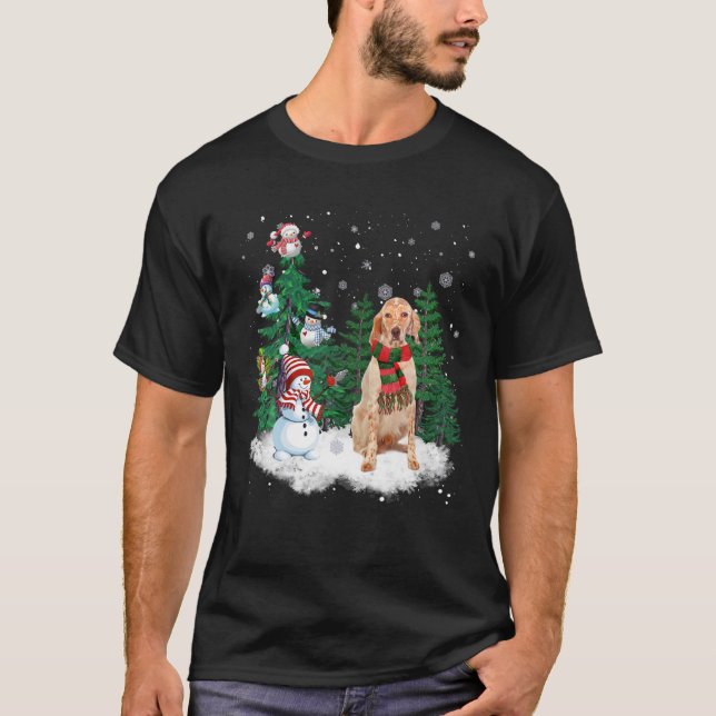 Engelskt brev Hund jul Snögubbe Julafton Träd Paj T Shirt (Framsida)