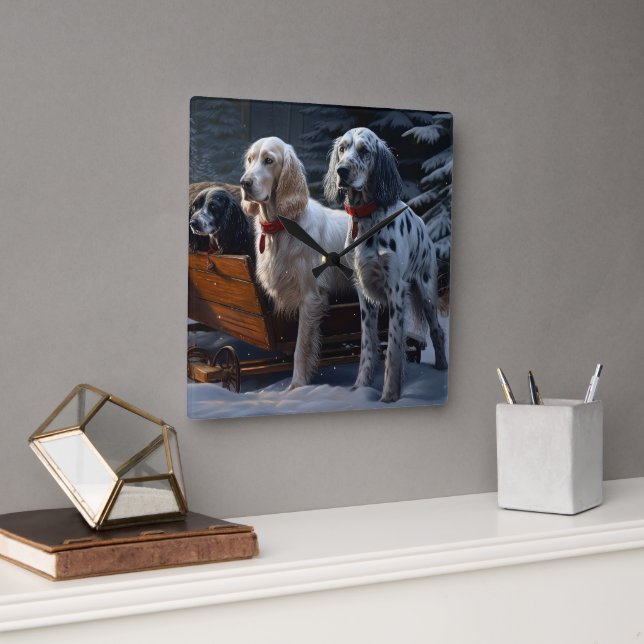 Engelskt brev Snowy Sleigh-juldekalor Fyrkantig Klocka (Kontor)