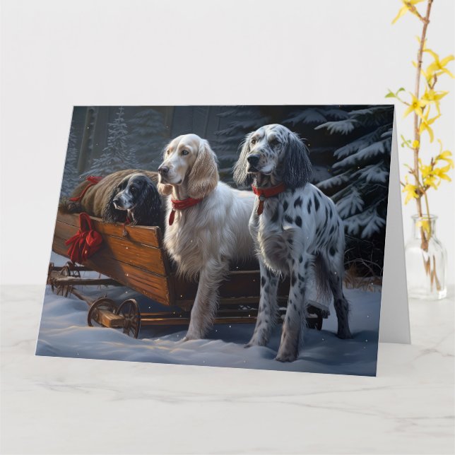 Engelskt brev Snowy Sleigh-juldekalor Kort (Gul blomma)