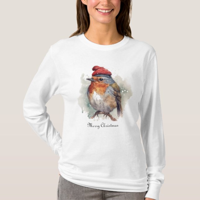 Engelskt Cottage Robin Vintermode T Shirt (Framsida)