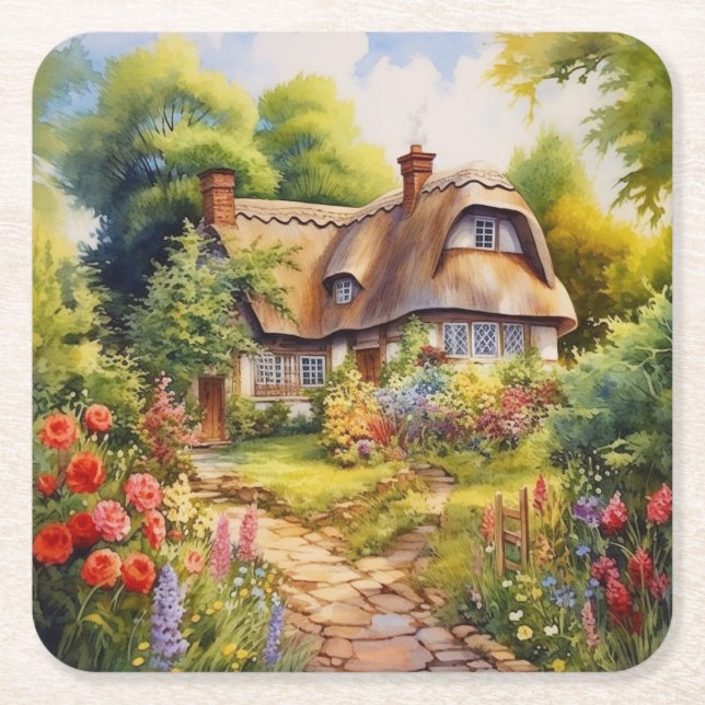 Engelskt Cottage Underlägg Papper Kvadrat (Framsidan)