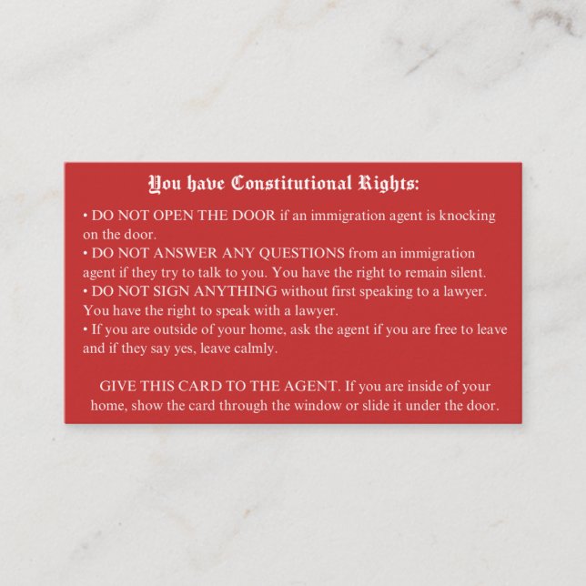 Engelskt rött kort - Immigration Högers Card (Framsida)