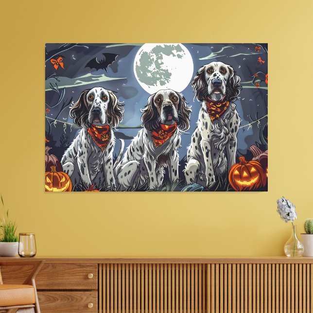 Engelskt Setter Halloween Kuslig Canvastryck (Insitu (Vardagsrum))