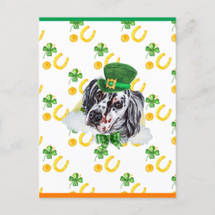 Engelskt Setter Shamrock St. Patricks Day Helg Vykort