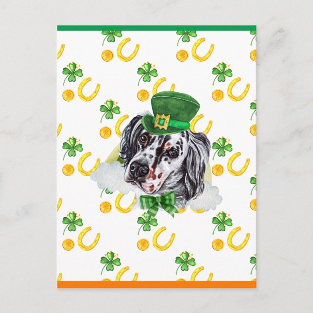 Engelskt Setter Shamrock St. Patricks Day Helg Vykort (Framsida)