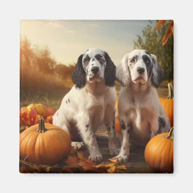 Engelskt Setter Valp Höstglädje Pumpa  Magnet (Framsidan)