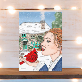 Engelskt stuginteriör och kardinal vinterdag tom k kort