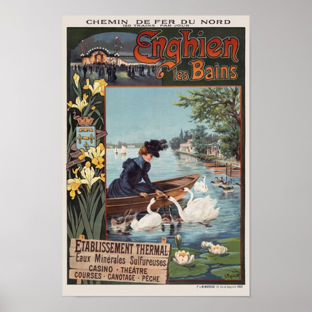 Enghien les Bains Frankrike Vintage affisch 1900 (Framsidan)
