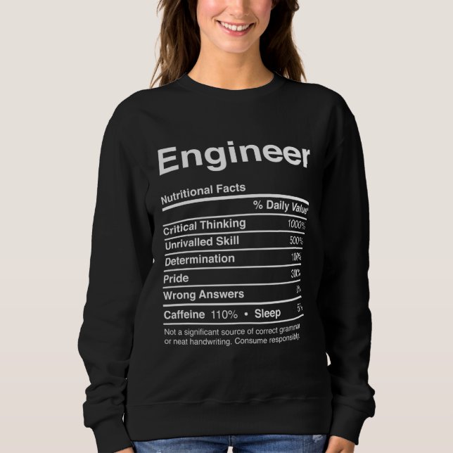 Engineer  Nutritional Facts Gag   Joke T Shirt (Framsida)