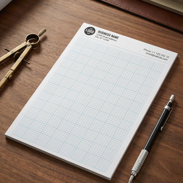 Engineering Grid with Logo and Business Informatio Anteckningsblock (Custom Blue Engineering Grid Notepad with Logo and Business Information)