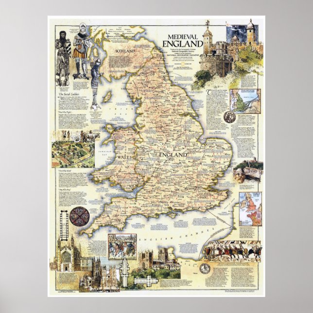 " England: 1979 Das Mitteltvärliche England Karte Poster (Framsidan)