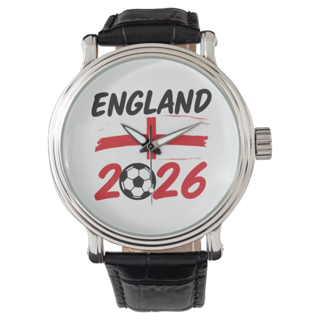 England 2026 Soccer Fan Design, Cross and Football Armbandsur (Framsida)