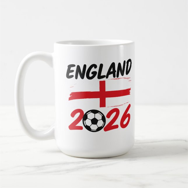 England 2026 Soccer Fan Design, Cross and Football Kaffemugg (Vänster)