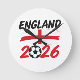England 2026 Soccer Fan Design, Cross and Football Rund Klocka