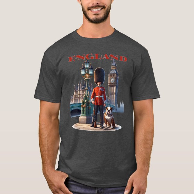 England Buckingham Palace Guard och Bulldog T Shirt (Framsida)