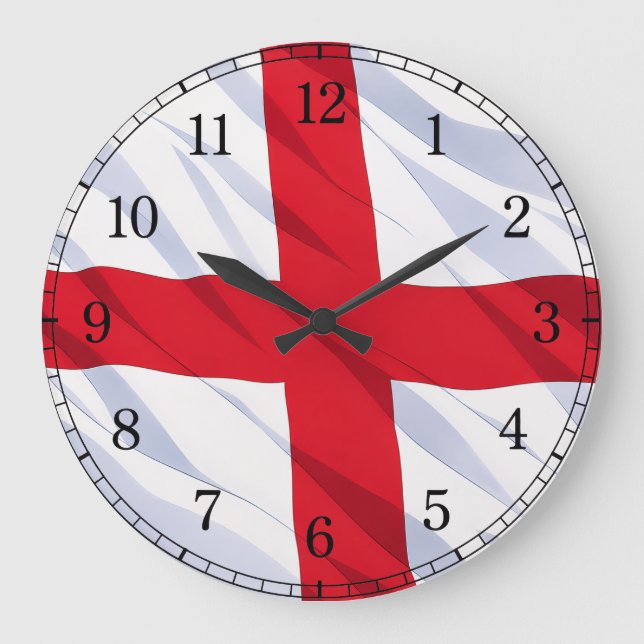 England Flag Wall Clock — Waving Flag Design Stor Klocka (Framsida)