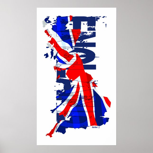England Flagga Karta 02 Poster (Framsidan)