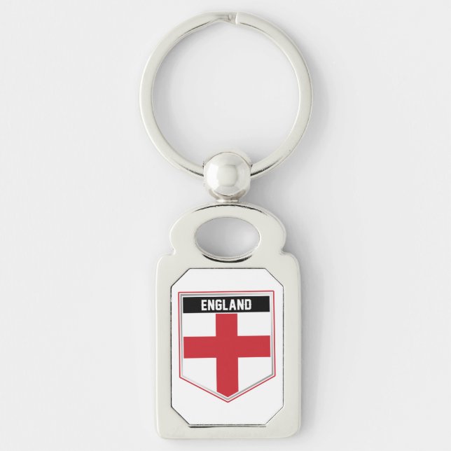 England Flagga Shield Rektangulärt Silverfärgad Nyckelring (Framsidan)