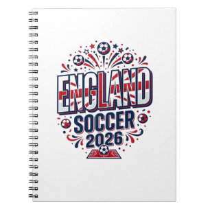 England Fotboll 2026 Fotboll Fet Land Typografi Anteckningsbok