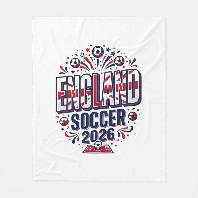 England Fotboll 2026 Fotboll Fet Land Typografi Fleecefilt (Framsidan)