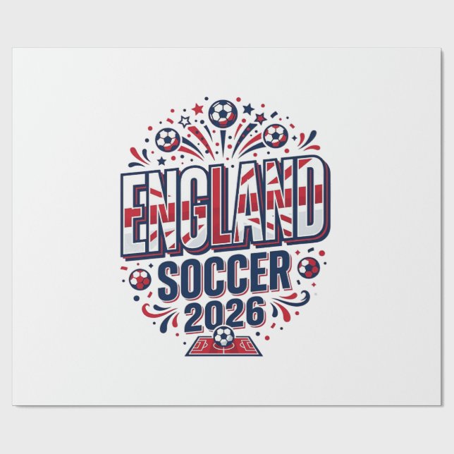 England Fotboll 2026 Fotboll Fet Land Typografi Presentpapper (Platt)