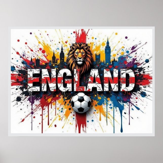 England Fotboll Stadsscen Öljemålning Stil Konst Poster (Framsidan)