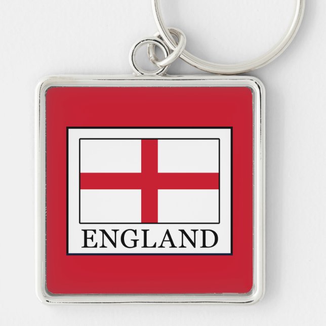 England Fyrkantig Silverfärgad Nyckelring (Framsidan)