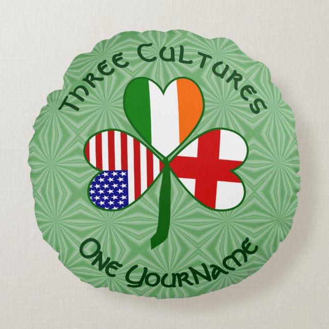 England Ireland USA Shamrock Flagga Personlig Rund Kudde (Framsidan)