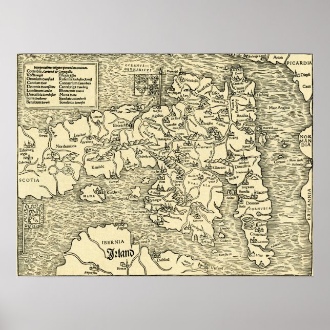 England Karta i Ptolemy's Geographia Universalis Poster (Framsidan)