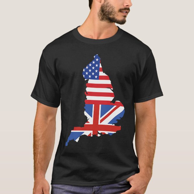 England Karta US UK Flagga HalBritish Halamerikans T Shirt (Framsida)