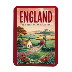 England Landsbygd Illustration Resa Konst Retro Magnet