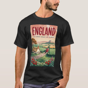 England landsbygd illustration resa konst retro t shirt