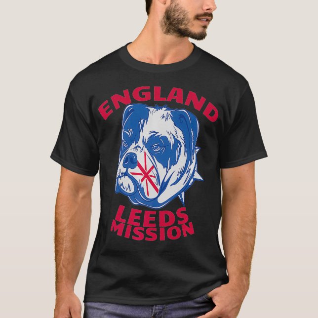 England Leeds Uppdrag LDS Missionary Mormon Gift T Shirt (Framsida)