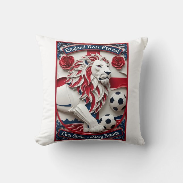 England Lion Strike Soccer, Football Pride Gift Kudde (Framsida)
