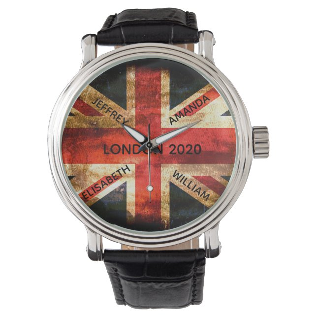 England London Union Jack flagga rustic Armbandsur (Framsida)