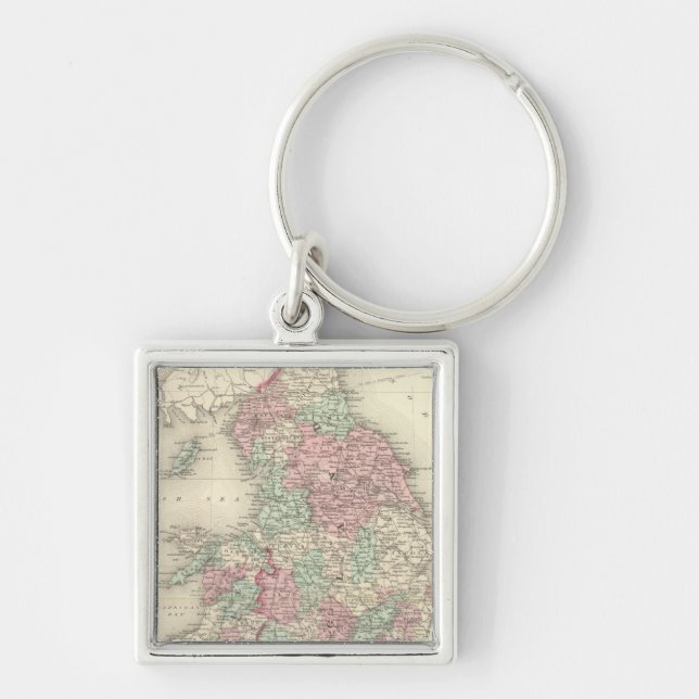 England och Wales 5 Fyrkantig Silverfärgad Nyckelring (Framsidan)