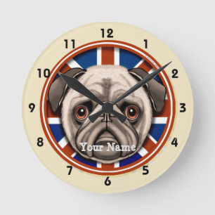 England Pug Clock Rund Klocka