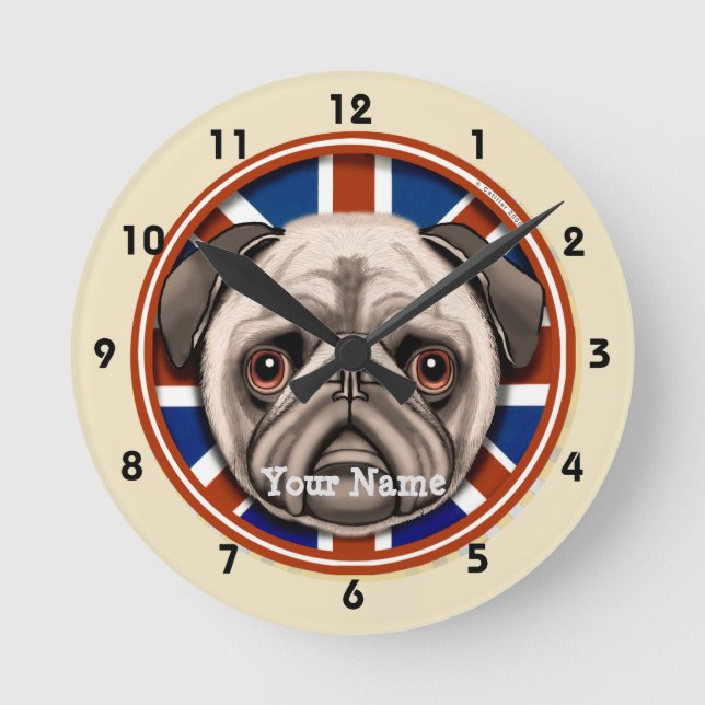 England Pug Clock Rund Klocka (Framsida)