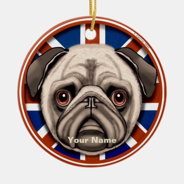 England Pug-ornament Julgransprydnad Keramik (Framsidan)