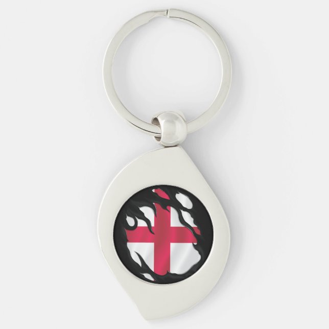England Ripping Flagga Swirl Silverfärgad Nyckelring (Framsidan)
