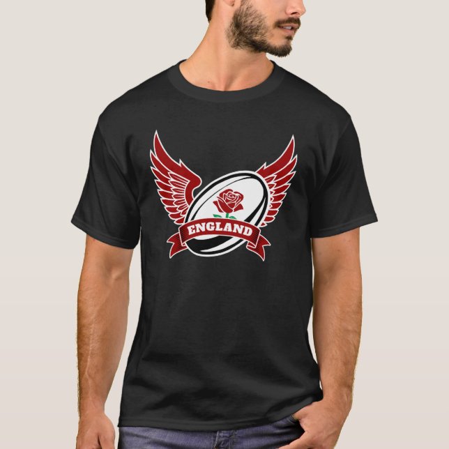 England Rugby Boll With Vingar T Shirt (Framsida)