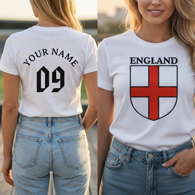 England Shield Crest Personalized Name Number  T Shirt (England Shield Crest Personalized Name Number Soccer T-Shirt)