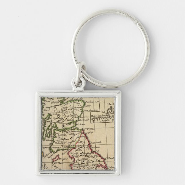 England, Skottland, Irland Fyrkantig Silverfärgad Nyckelring (Framsidan)
