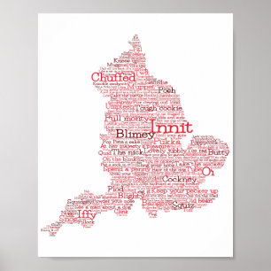 England Slang British Ord Art Karta Poster