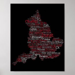 England Slang British Ord Art Karta Poster
